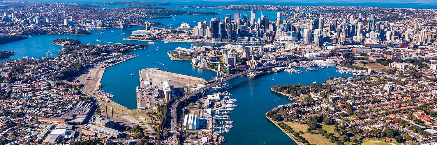 Aerial view of the Bays precinct, Sydney.