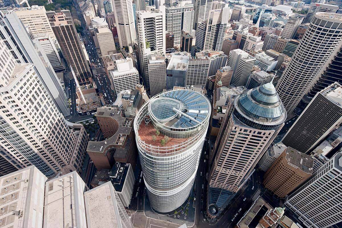 Looking down at 1 Bligh Street by Architectus and Ingenhoven Architects. Credit: Hans-Georg Esch / Government Architect NSW
