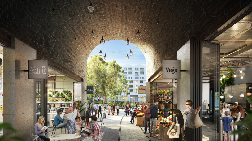 Artist’s impression of retail arcade leading into new open space.