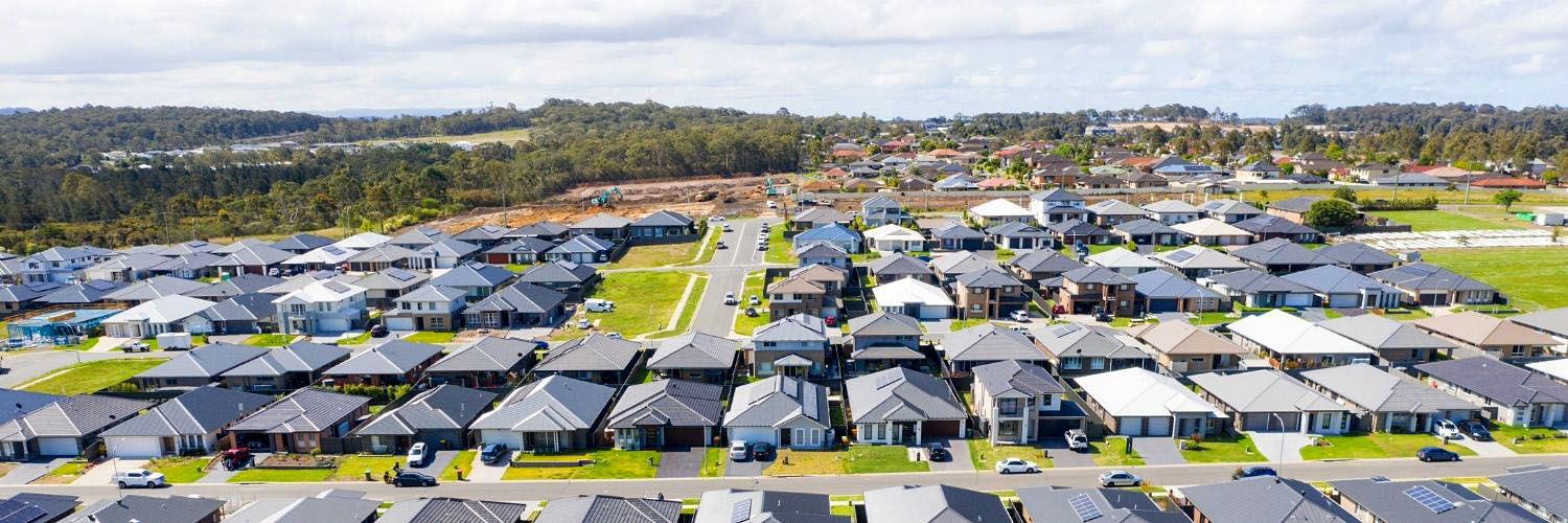 Aerial view of new housing development.