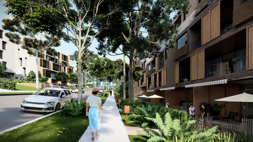 Artist’s impression of a typical streetscape within the green village growth area.