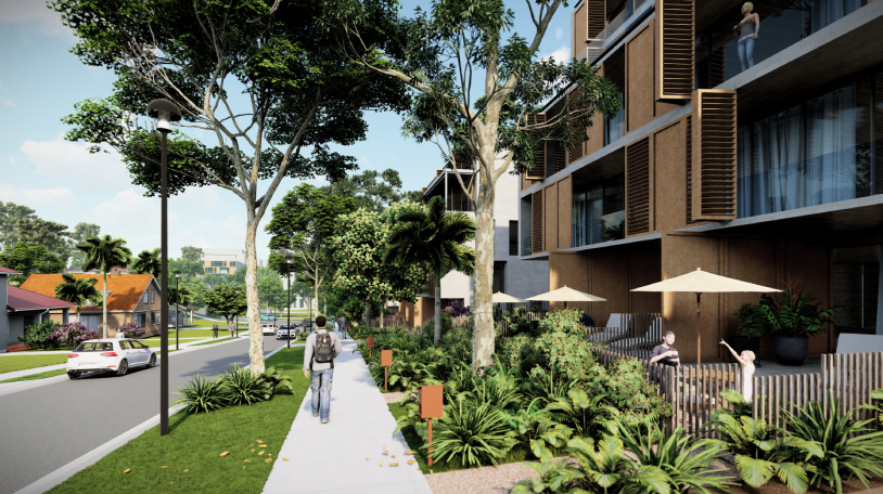 Artist’s impression of a street at the edge of the green village growth area