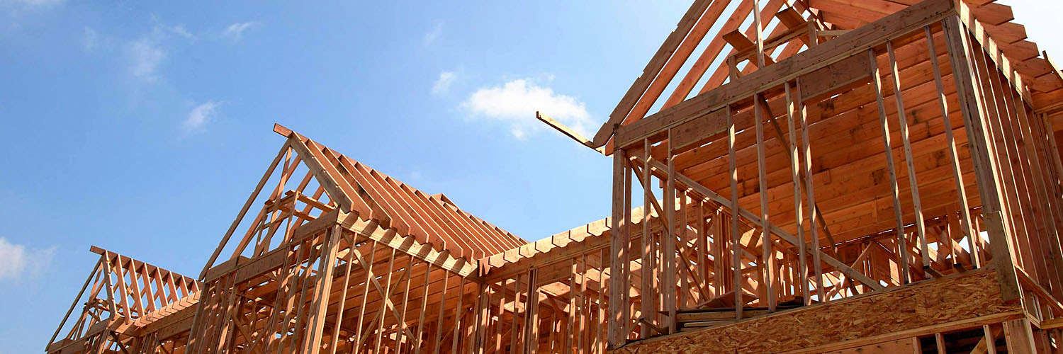 Frame of house under construction.