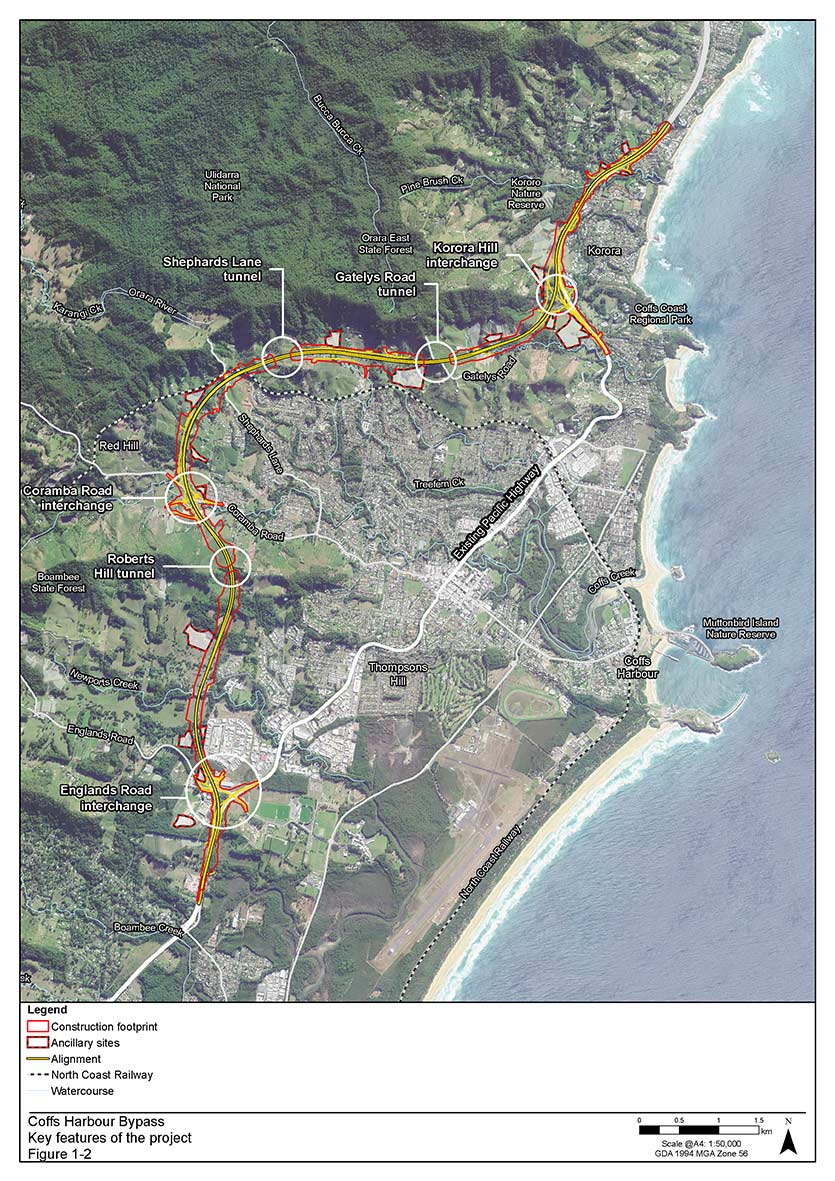 Map of Coffs Harbour Bypass route (June 2020).