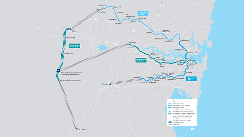 Sydney Metro lines alignment map