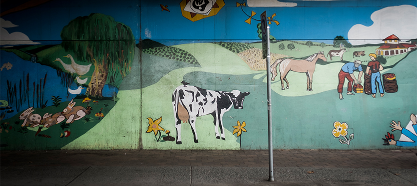 Wall art of a farm.