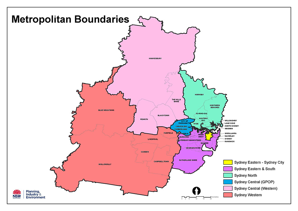 A map showing New South Wales metropolitan boundaries.