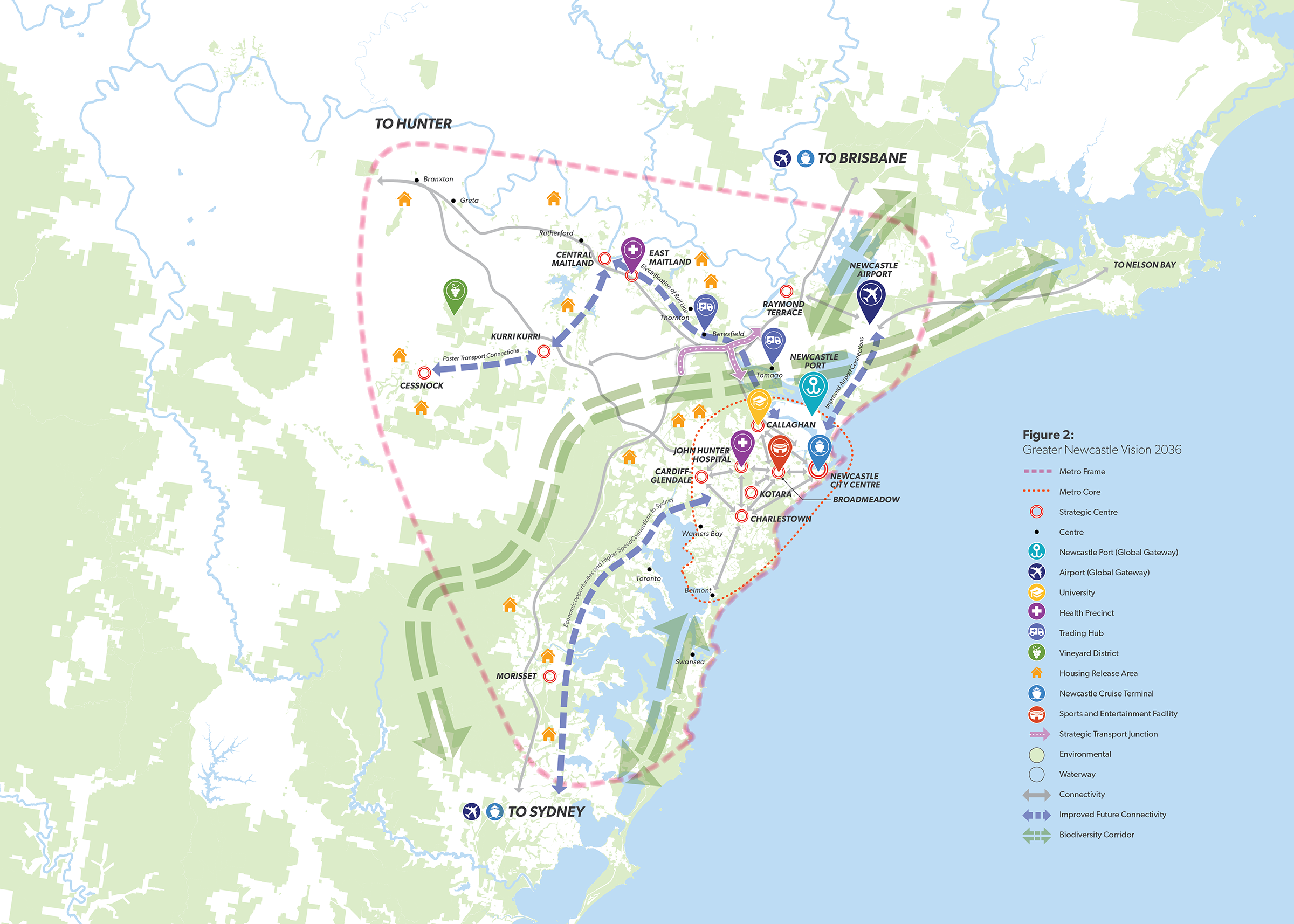 This map shows the Greater Newcastle Vision 2036.