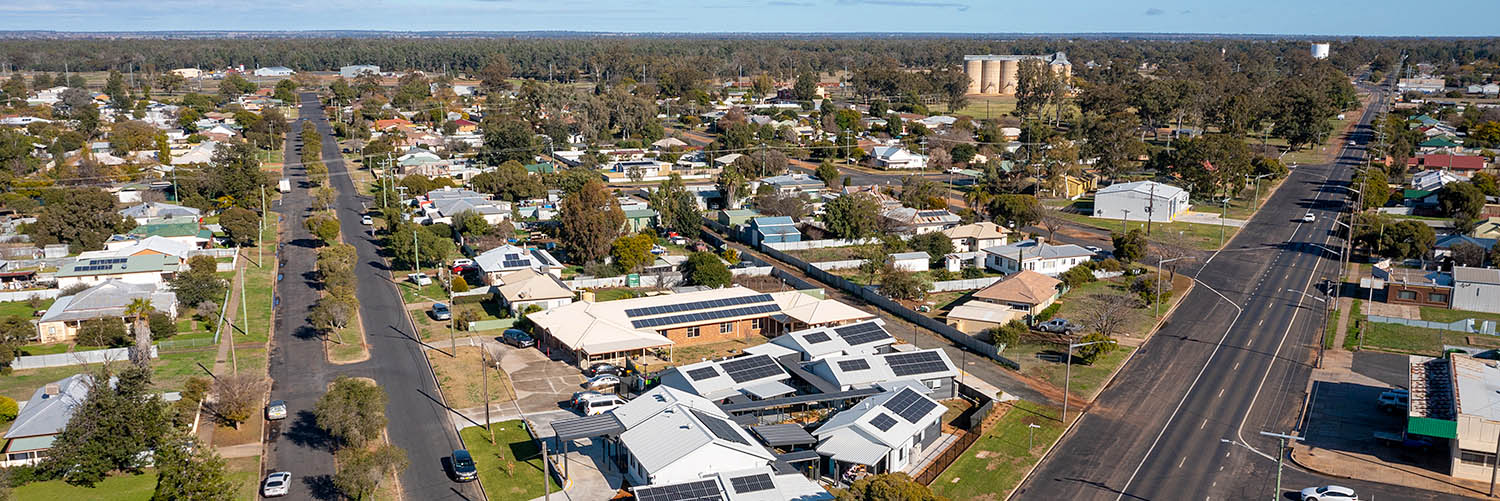 Aerial view of NSW community and infrastructure.