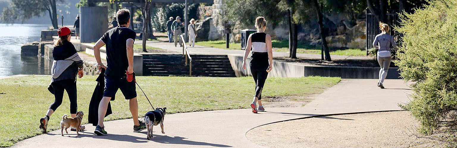 Walking along Blackwattle Bay Park, Glebe, Sydney. Credit: NSW Department of Planning and Environment / Salty Dingo