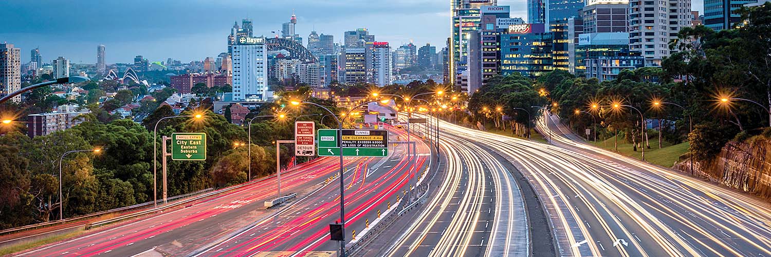 Cahill Expressway at night heading south. Credit: NSW Department of Planning and Environment / Tim Archer