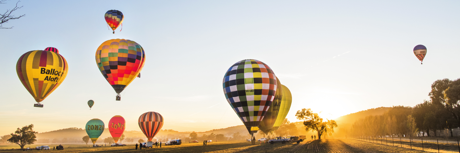 Hot air balloons launching in Mudgee. Credit: Destination NSW