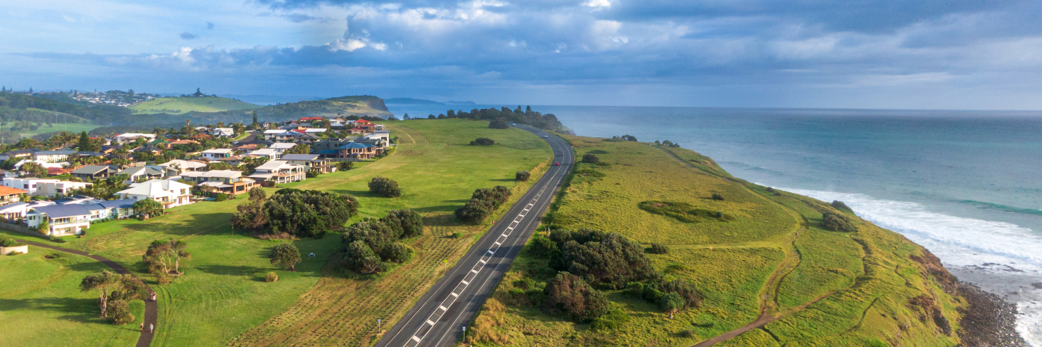 Aerial view of road to Lennox Head.