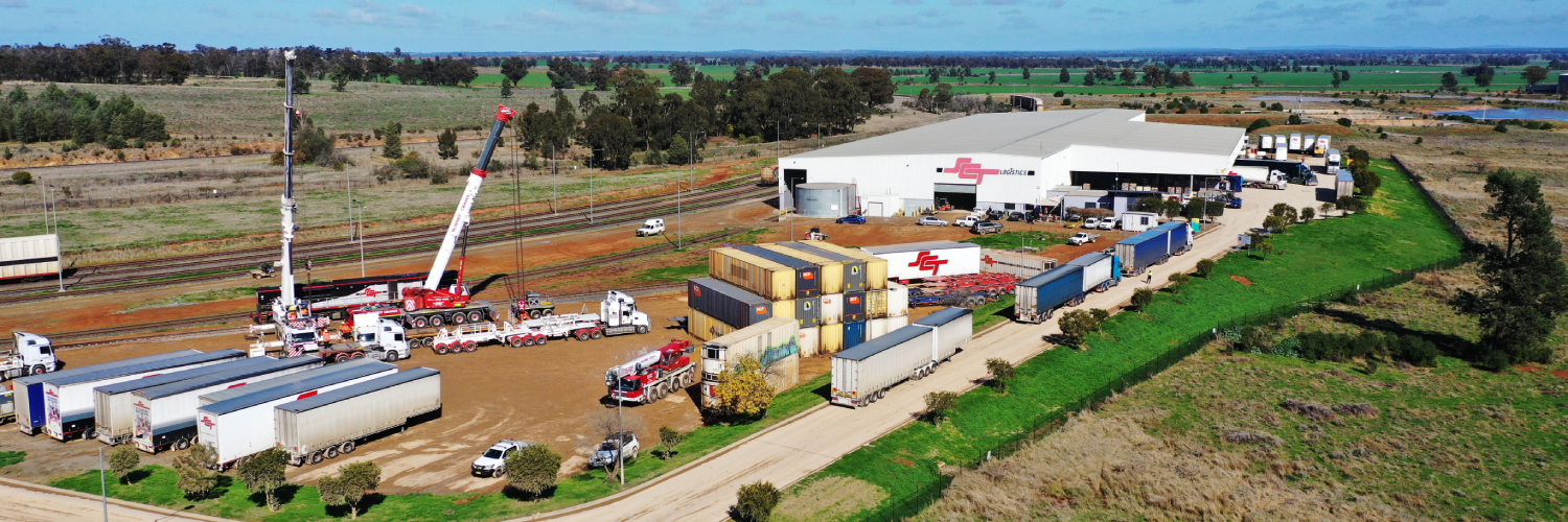 Aerial view of an industrial freight hub in the Central West and Orana region.