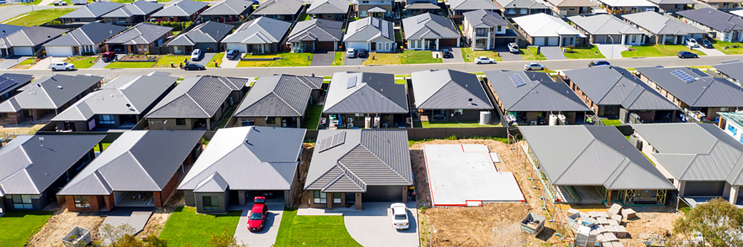 Aerial view of a new housing development.