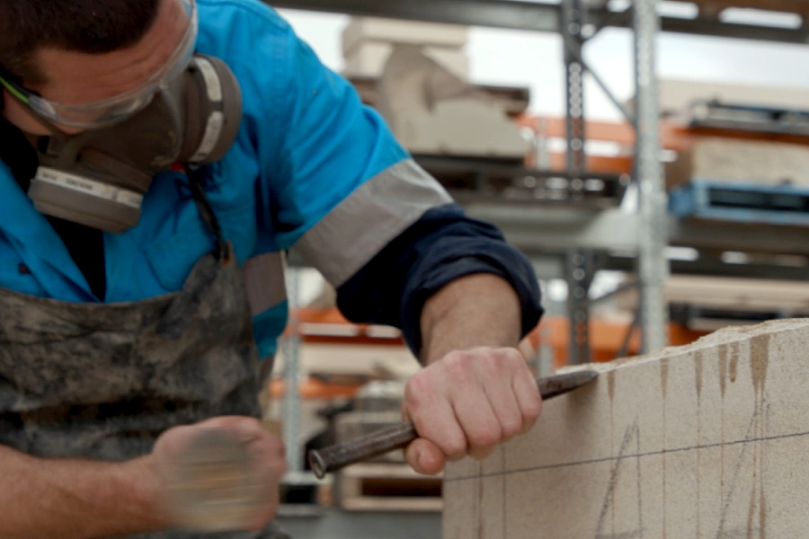 Stonemason working on a project for the heritage stonework industry.