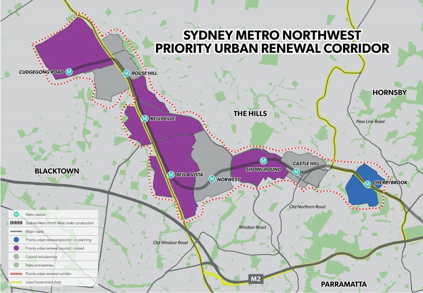 Sydney Metro Northwest Urban Renewal Corridor map