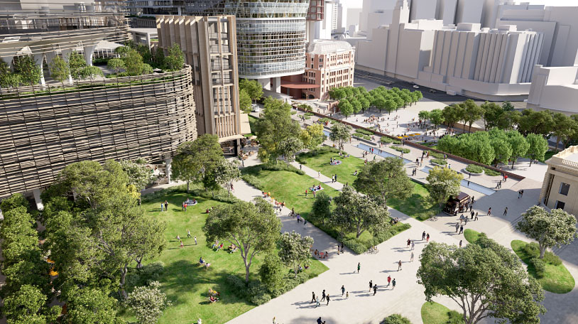 Indicative artist’s impression of Central Green at Central Precinct. Credit: Transport for NSW