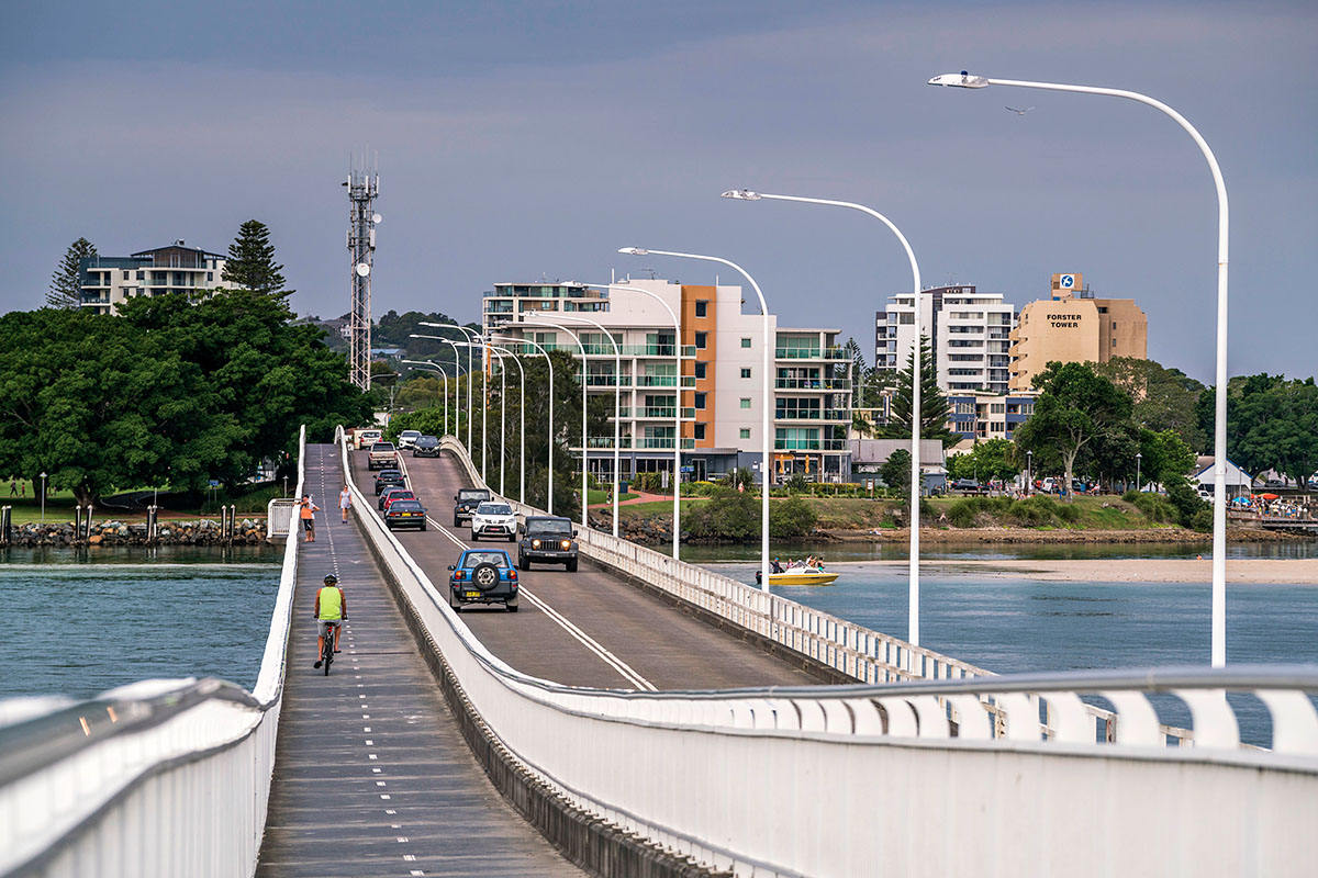 Wallis Lake Bridge that connects Forster and Tuncurry. Tuncurry, NSW. Credit: NSW Department of Planning and Environment / Jaime Plaza Van Roon
