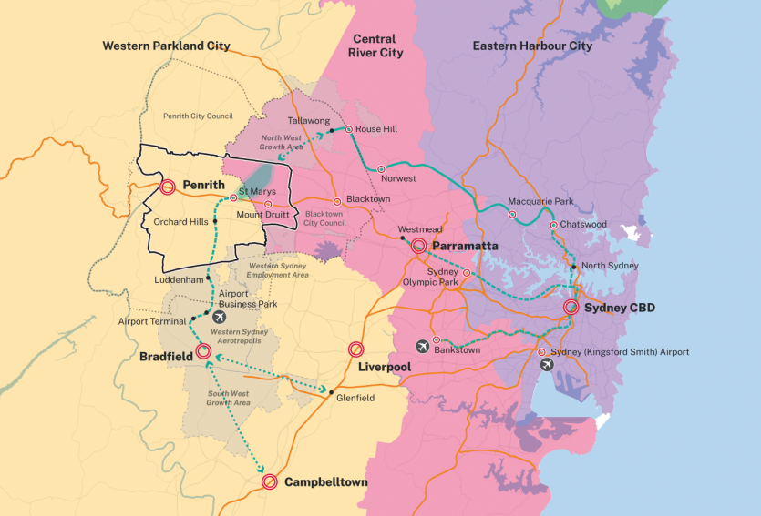 A map of Greater Penrith to Eastern Creek in the context of Greater Sydney.