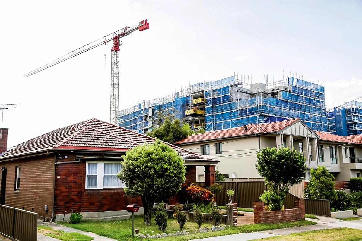Housing on Gibbs Street with construction in the background. Canterbury, Sydney, NSW. Credit: NSW Department of Planning and Environment / Salty Dingo