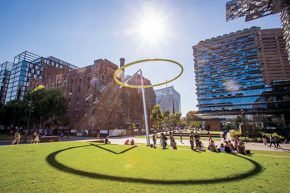 People enjoying a sunny day in Chippendale Green in Central Park, Chippendale. Credit: Destination NSW