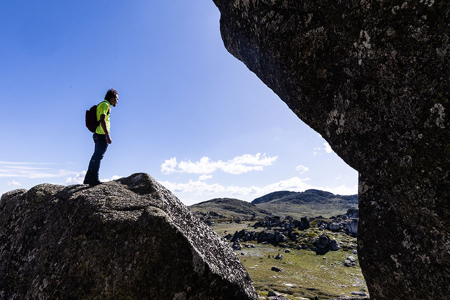 A member of the Buugang Wambal team looks over the Bogong Mountain landscape