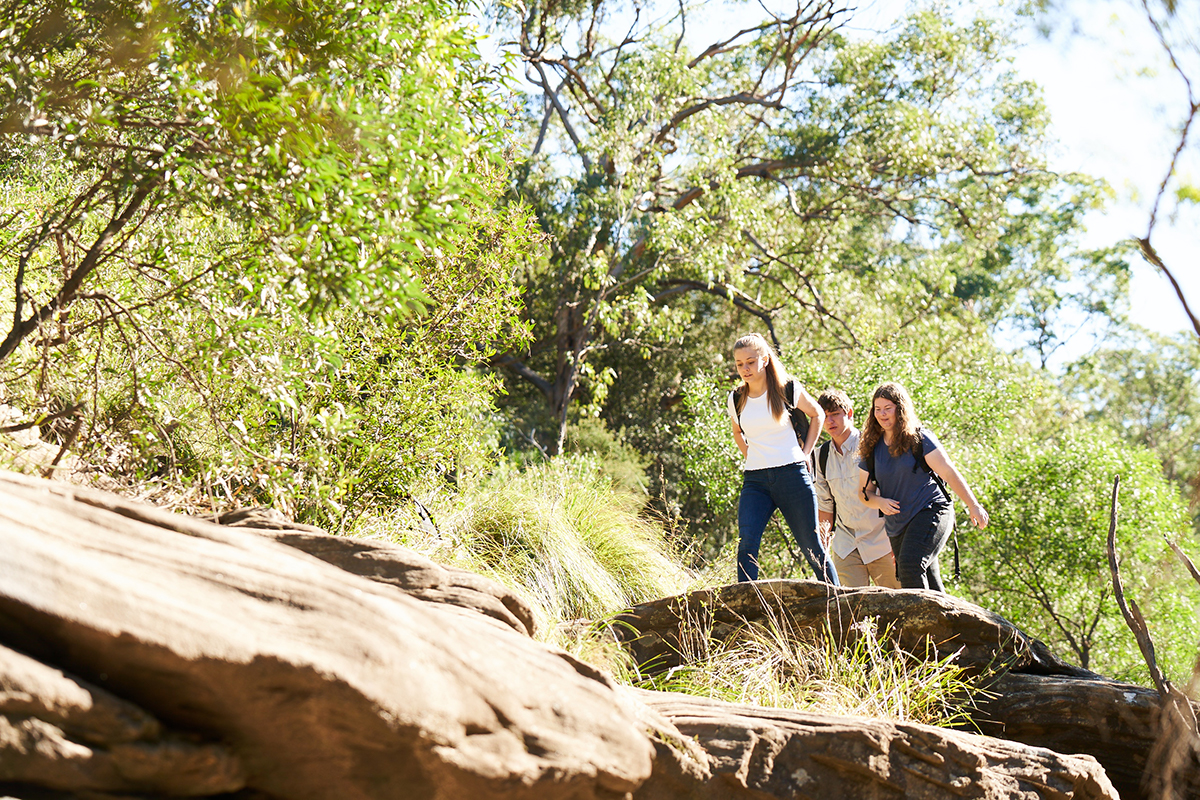 Young people walking in Ingleburn Reserve.