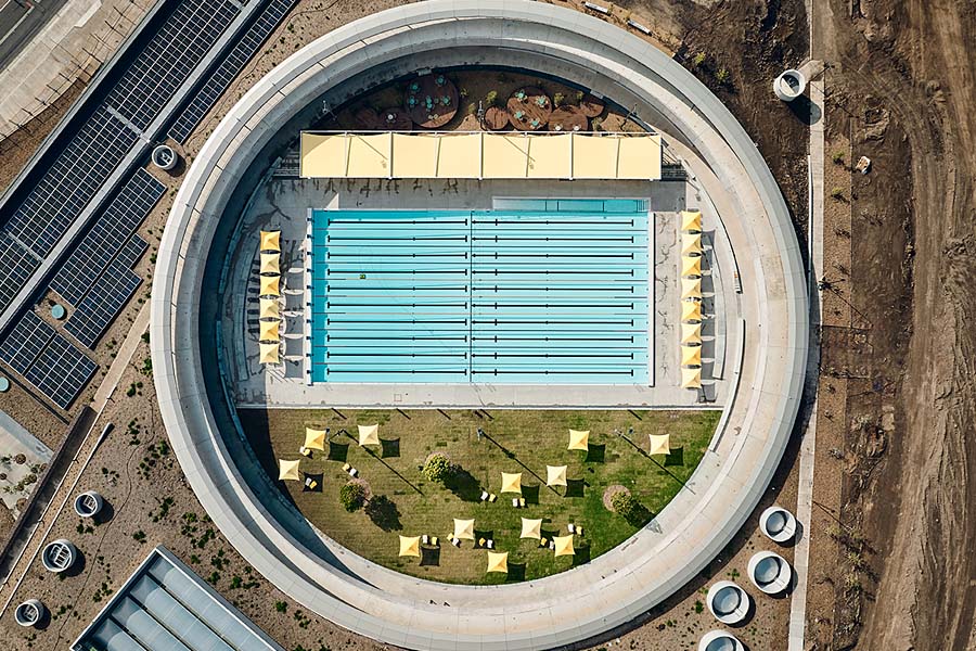 Designed by Grimshaw Architects, Andrew Burges Architects and McGregor Coxall, Parramatta Aquatic Centre has many features. Credit: Peter Bennetts, courtesy Grimshaw and ABA