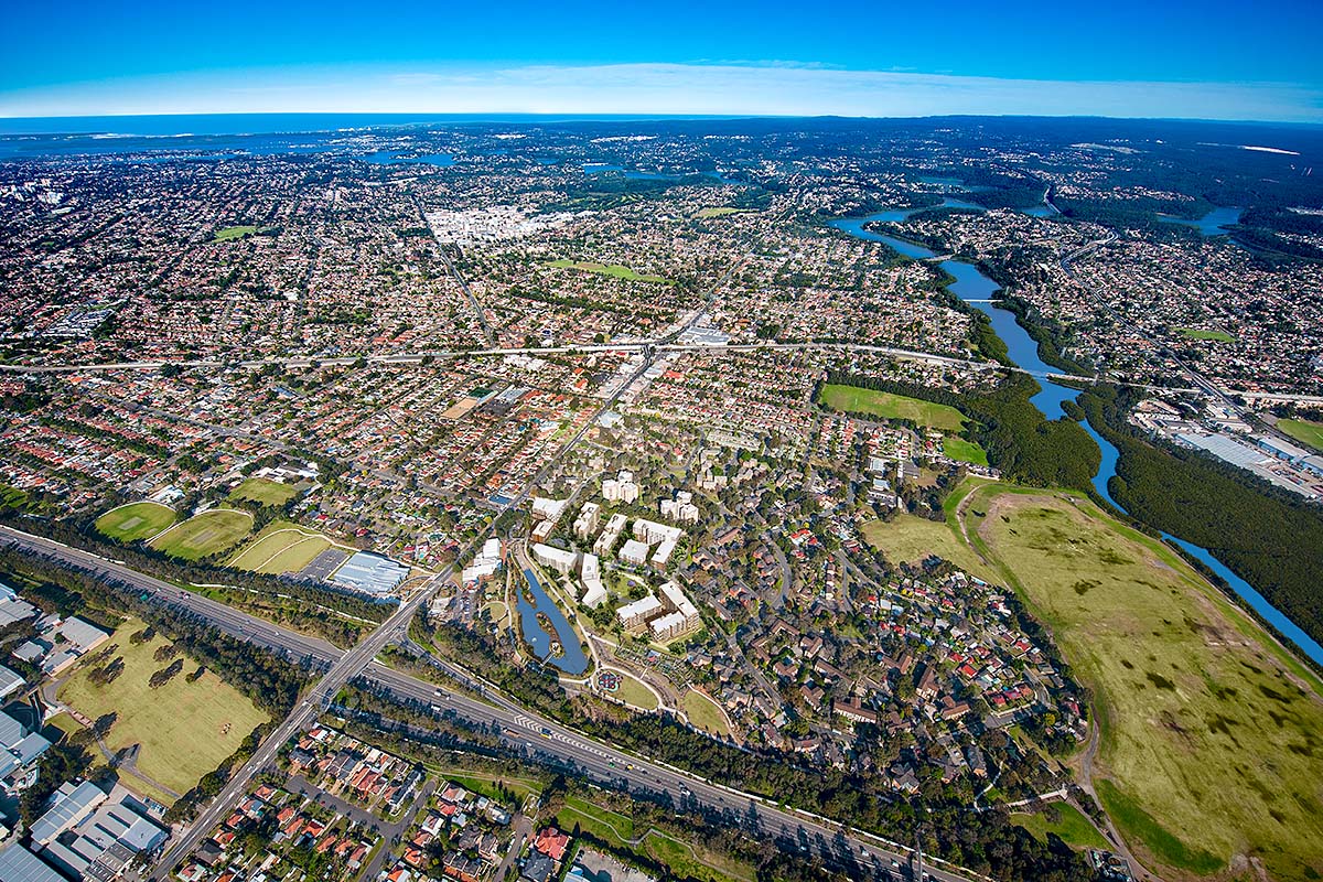 Looking down on the Riverwood community's open spaces, public transport and infrastructure. Credit PAYCE Foundation