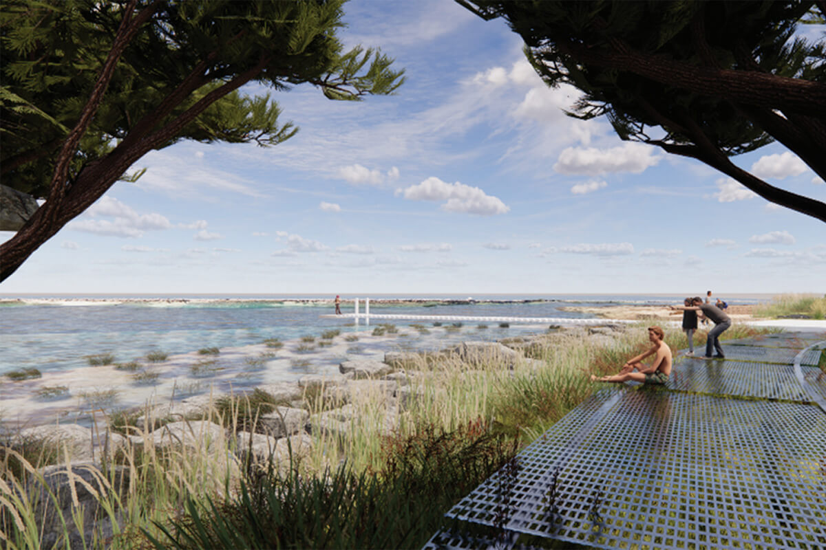 Wagonga Inlet Living Shoreline. Image credit: Wagonga Inlet Design Team: Nicole Larkin Design, REALMstudies, ShortPants Consulting and Royal Haskoning DHV.