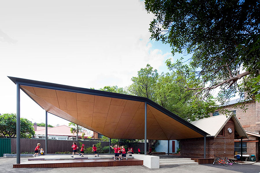 Better look and feel: The children clearly enjoy the covered outdoor area’s playful atmosphere. Credit: Brett Boardman