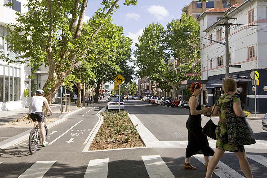Integration: Intersections give right of way to pedestrians. Credit: Simon Woods, City of Sydney