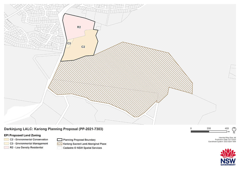 Planning proposal boundary and location of Kariong Sacred Land Aboriginal Place