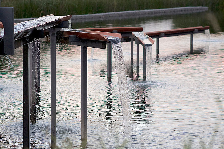 Multifunctionality: Public artwork Water Falls (Turpin and Crawford Studio) is part of the water treatment system. Credit: Ian Hobbs