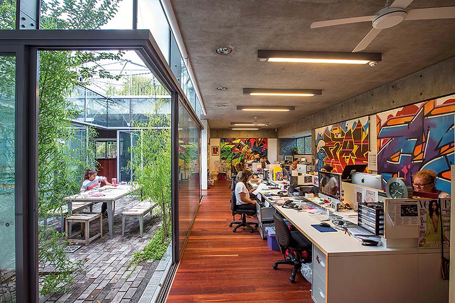 Better for people: The internal open-air courtyard is a pleasant part of the workspace, and brings natural light and ventilation into the building. Credit: Paul Bradshaw