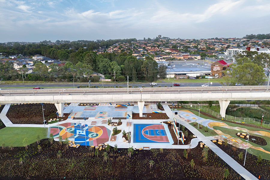 New park below overpass in Beaumont Hills. Credit: NSW Department of Planning, Housing and Infrastructure 