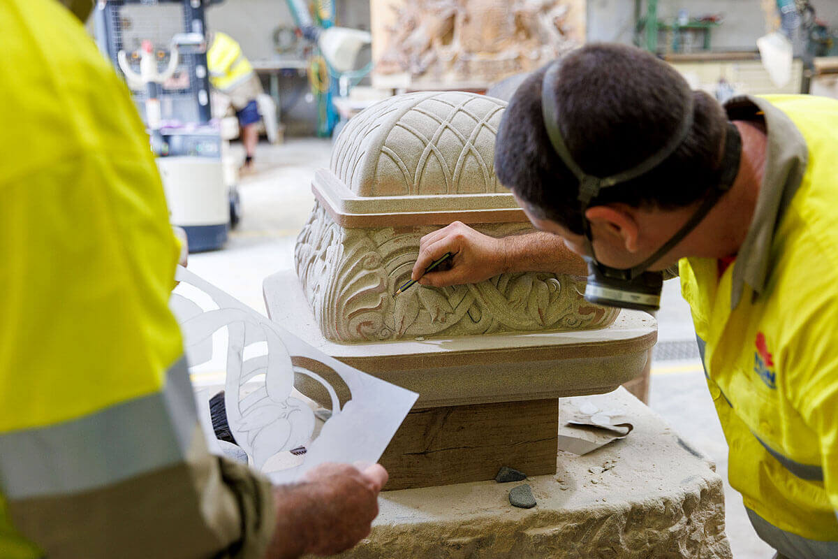 Workers involved in the Minister's Stonework Program. Credit: Sebastian Photography