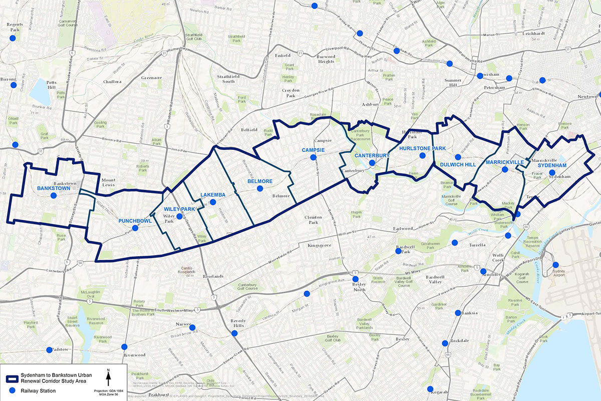 Sydenham to Bankstown Urban Renewal Corridor Study Area map