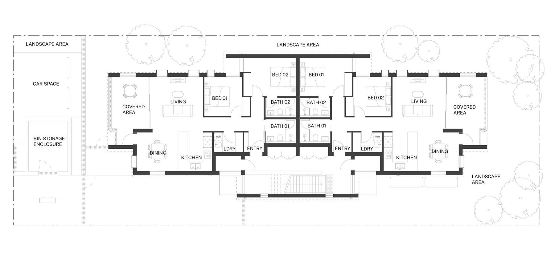 Compact design first floor plan of the Manor homes 01 design by Studio Johnston. Credit: Studio Johnston
