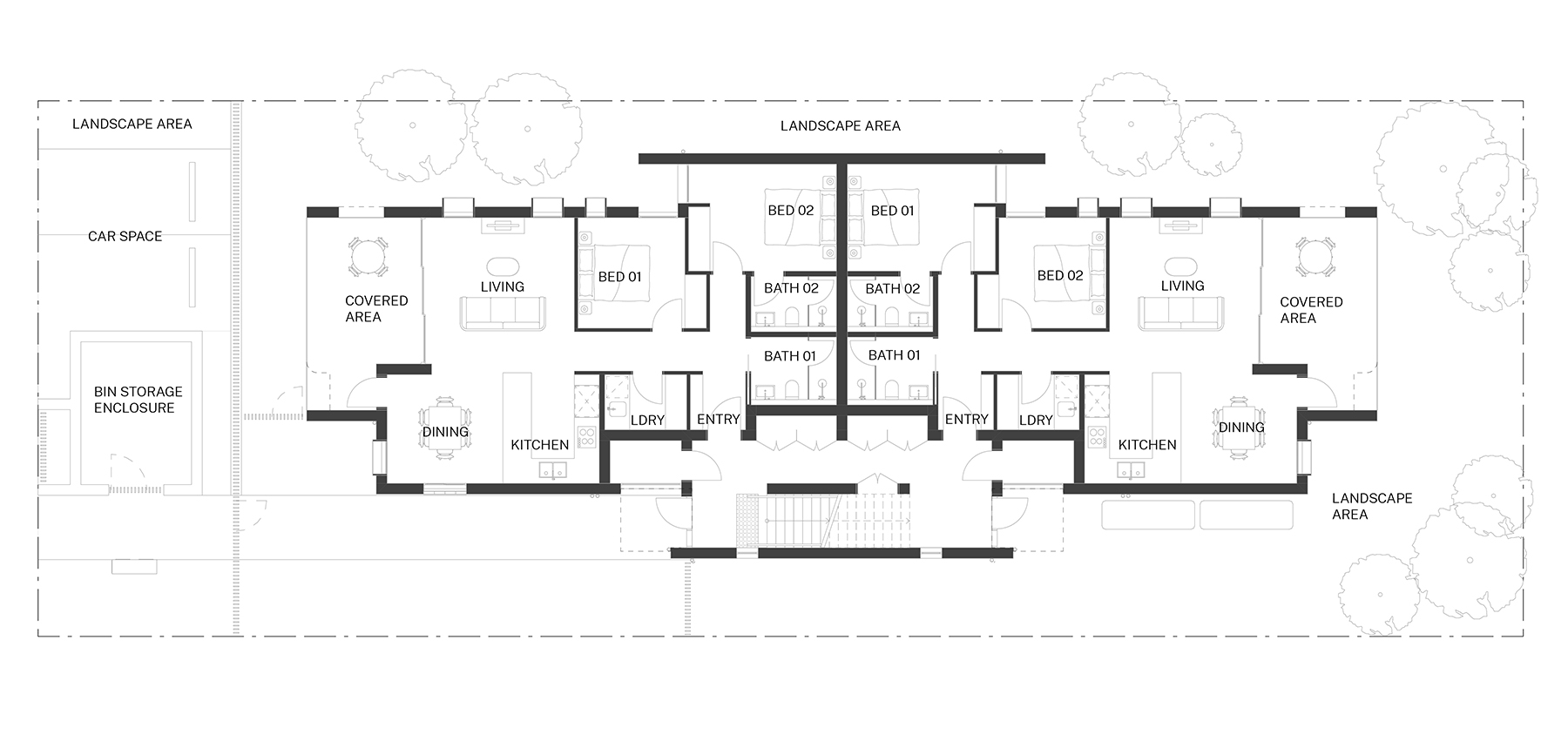 Compact design ground plan of the Manor homes 01 design by Studio Johnston. Credit: Studio Johnston