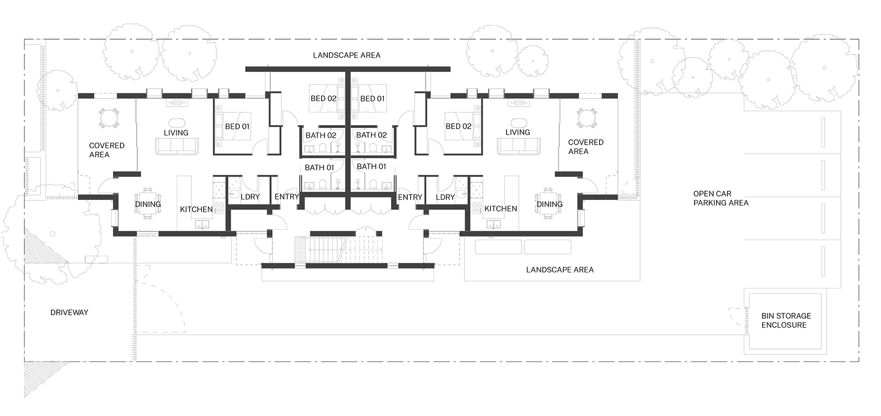 Standard design ground plan of the Manor homes 01 design by Studio Johnston. Credit: Studio Johnston