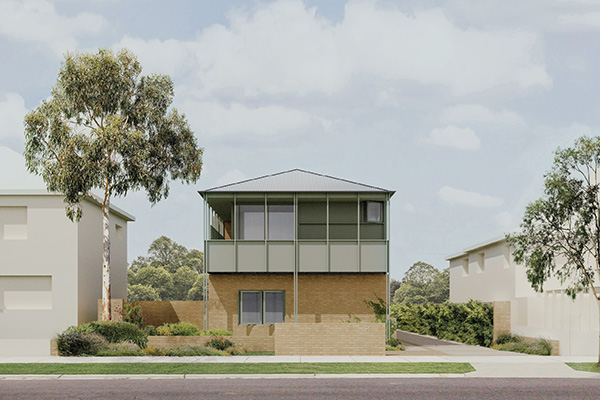 Example render of blonde brick base and green first floor. Credit: SAHA