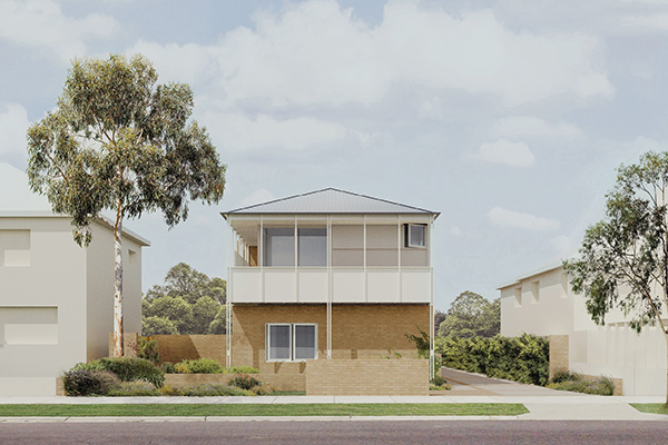 Example render of blonde brick base and white first floor. Credit: SAHA