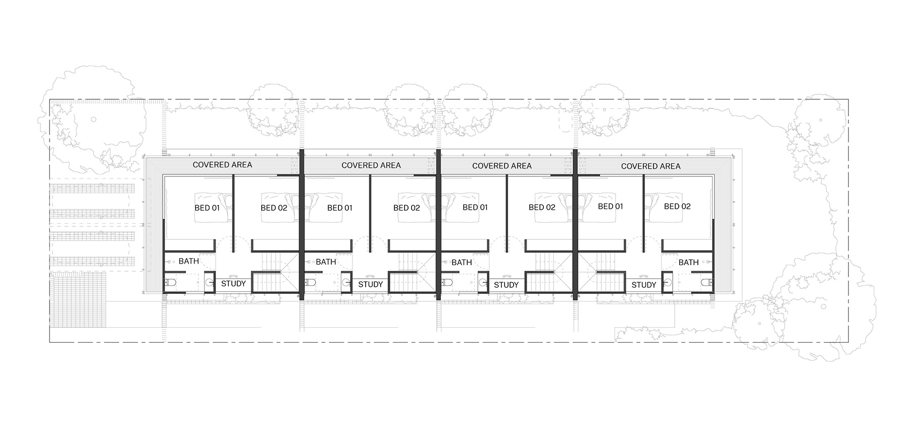 Compact design first floor plan of the Row homes 01 design by SAHA. Credit: SAHA