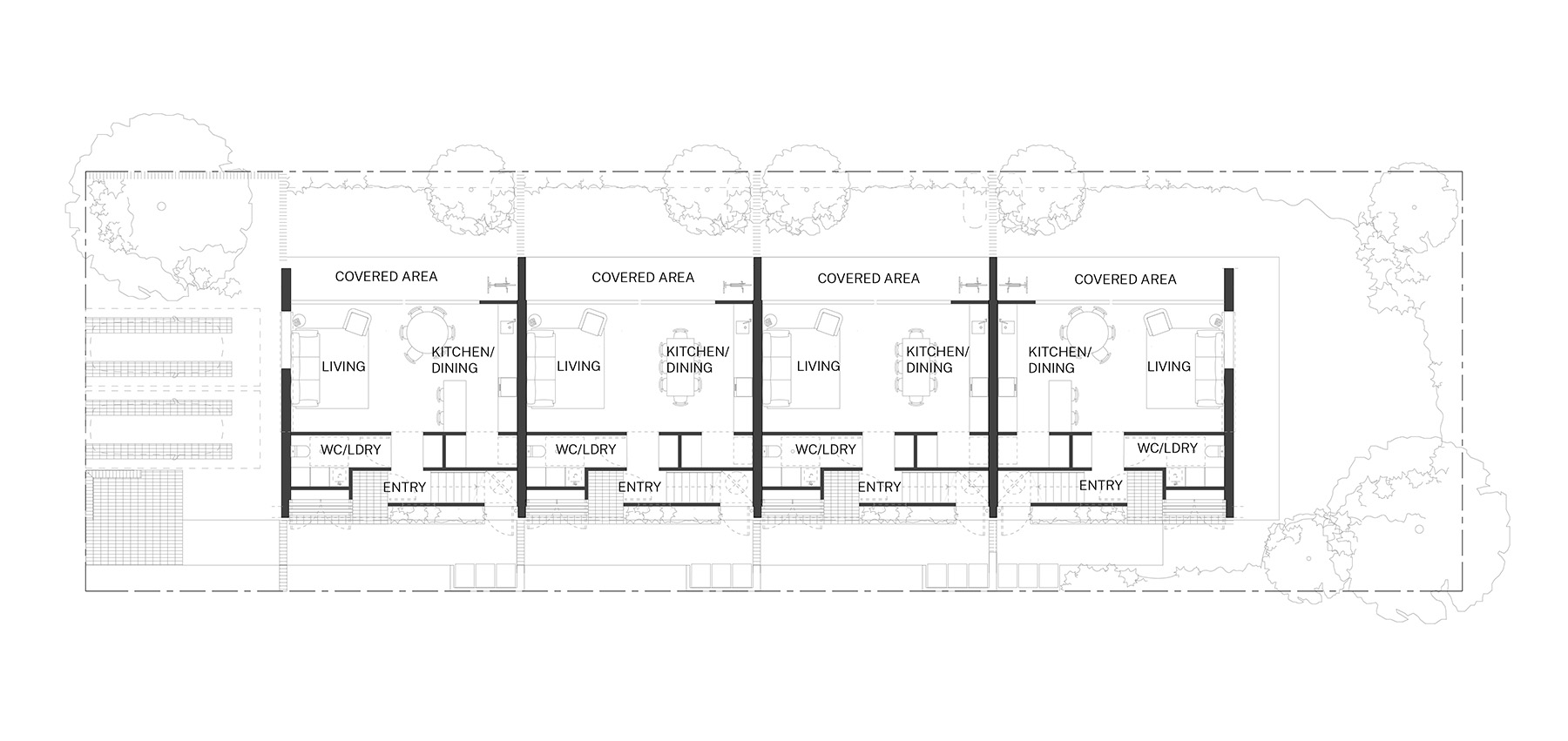Compact design ground plan of the Row homes 01 design by SAHA. Credit: SAHA