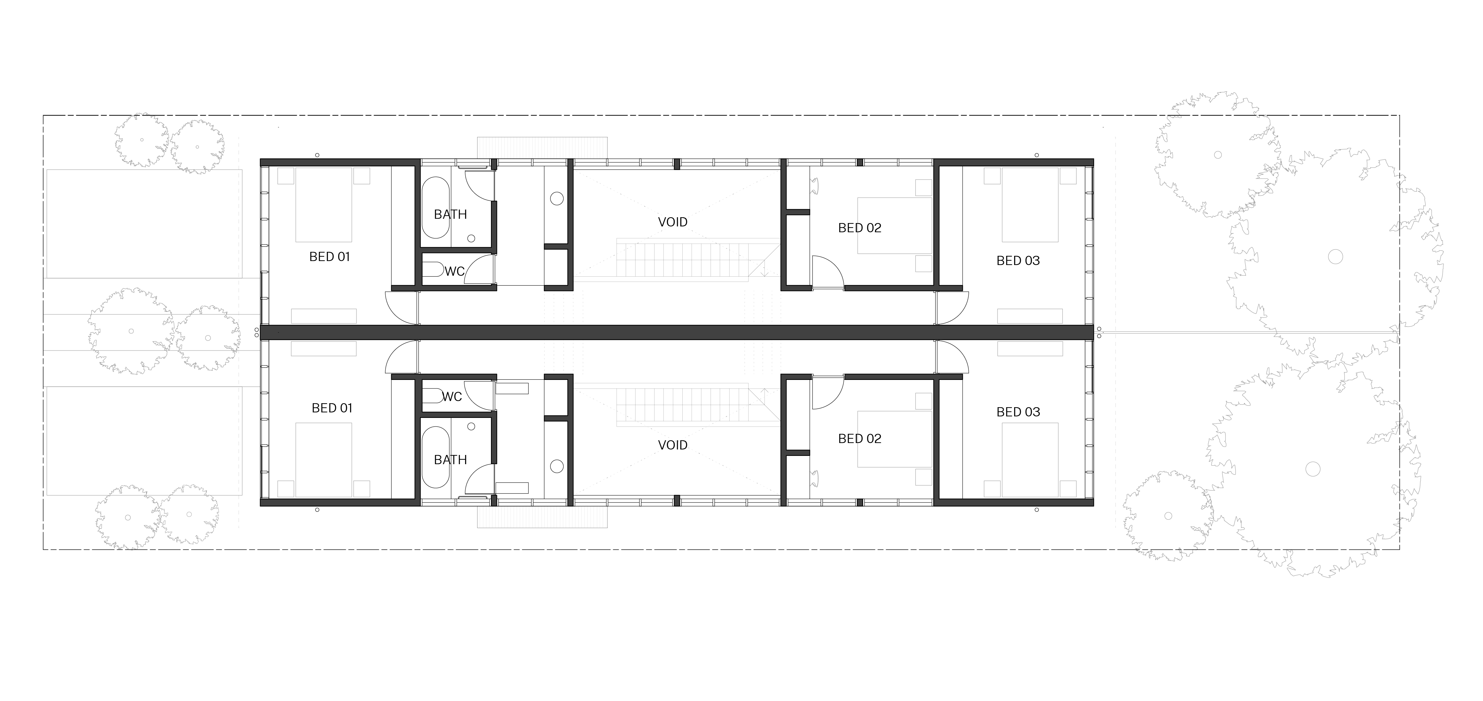 Compact design first floor plan of the Semis 01 design by Anthony Gill Architects. Credit: Anthony Gill
