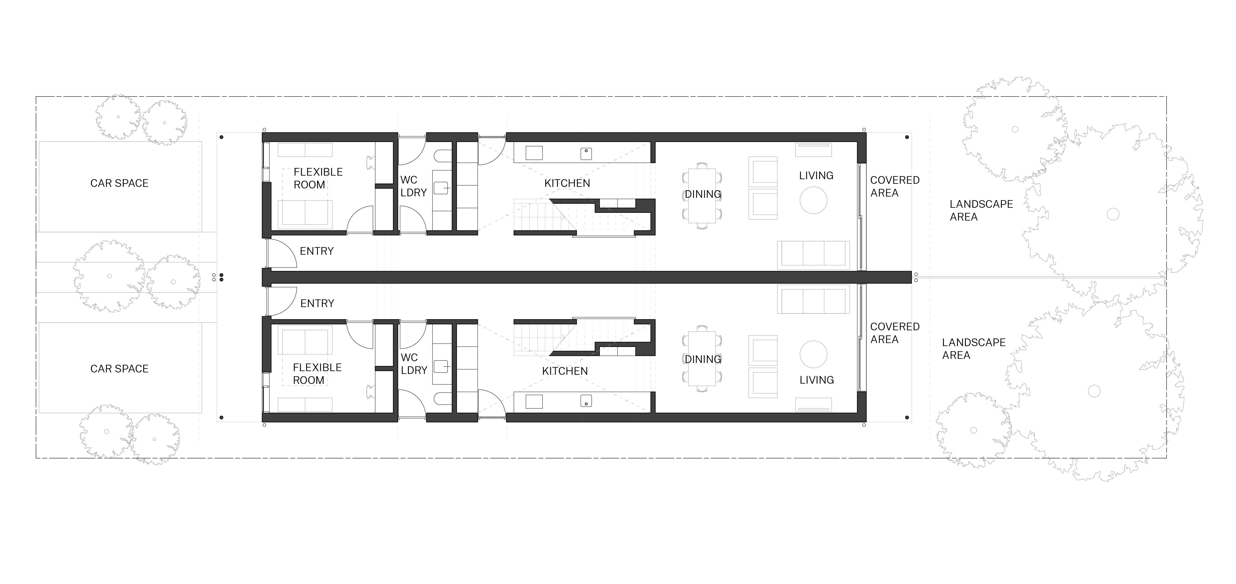 Compact design ground plan of the Semis 01 design by Anthony Gill Architects. Credit: Anthony Gill