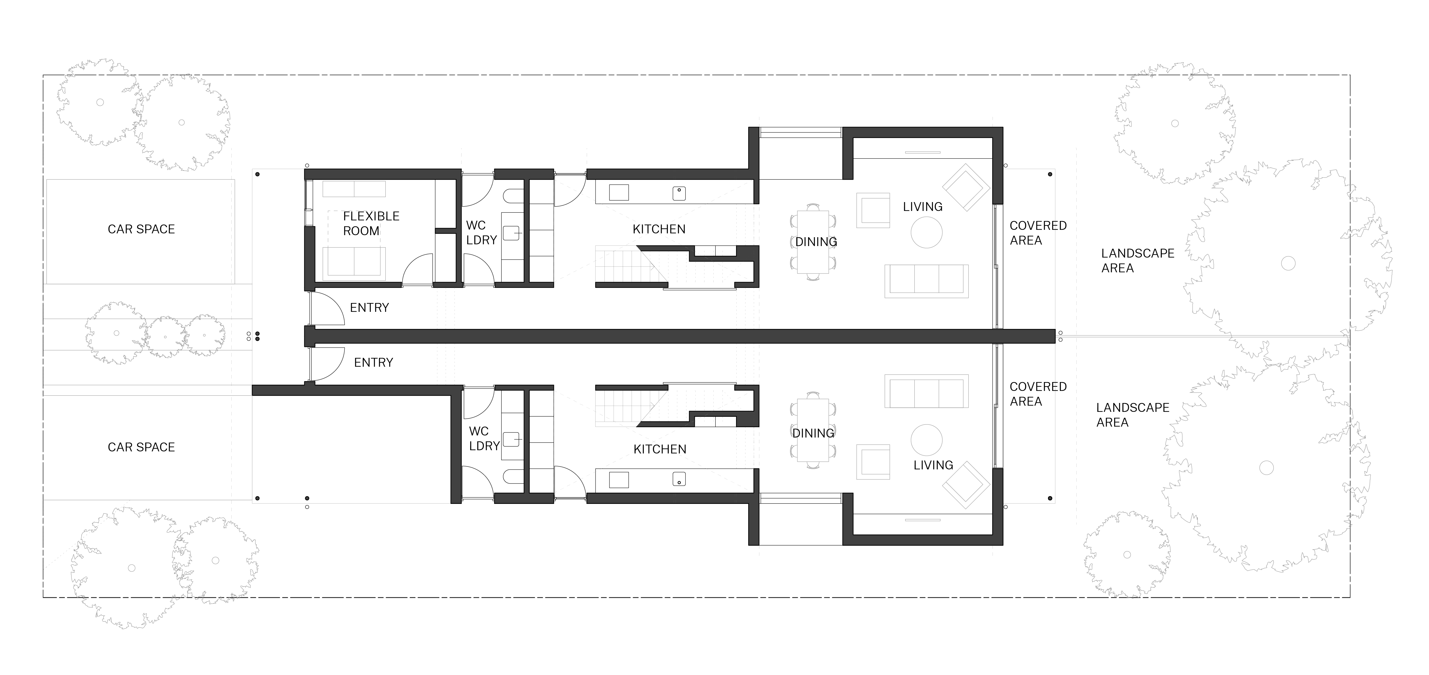 Standard design ground plan of the Semis 01 design by Anthony Gill Architects. Credit: Anthony Gill