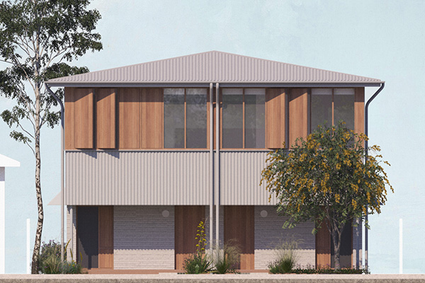Example render of timber and painted metal cladding as the 2 primary materials. Credit: Anthony Gill